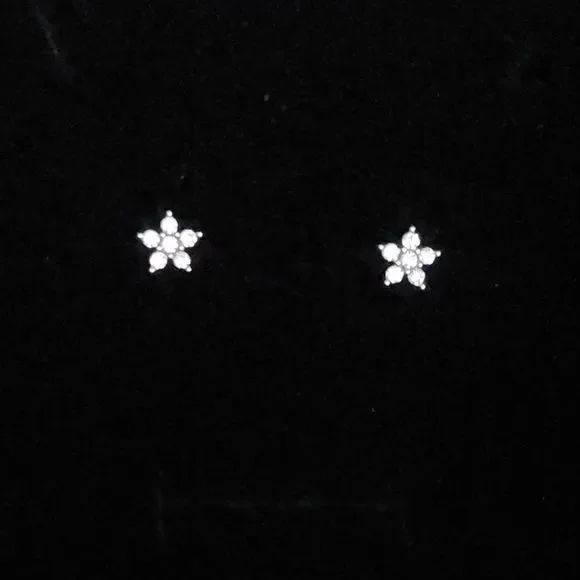 14K White Gold Plated Flower Earrings - Picture 3 of 12